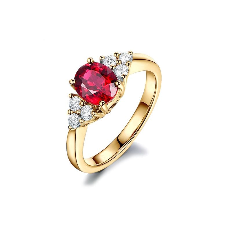 Bague Fiançailles Rubis, Diamants, Or jaune. Douce France - 1