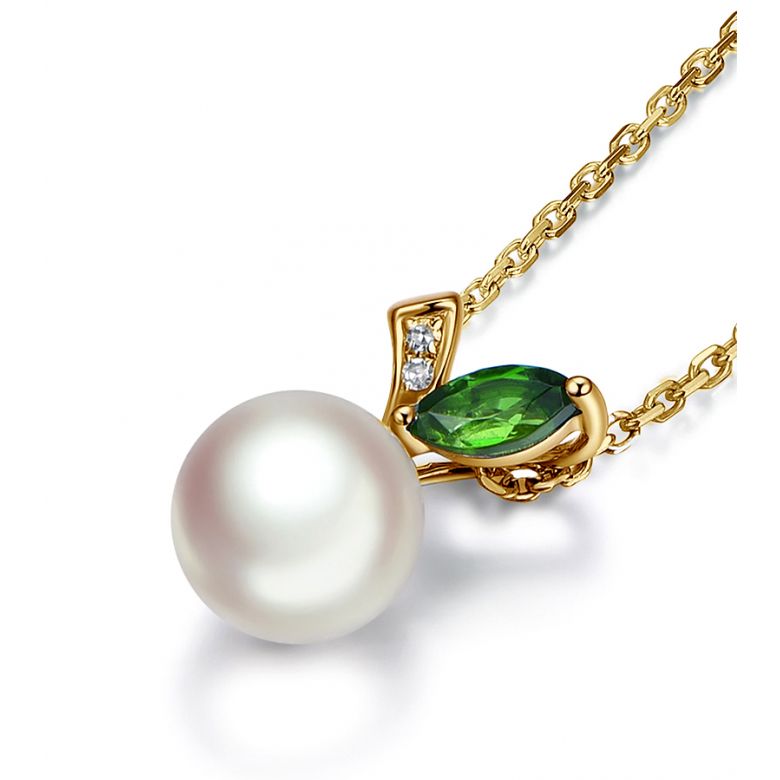Pendentif perle Akoya. Or jaune, diamants et Péridot - 8
