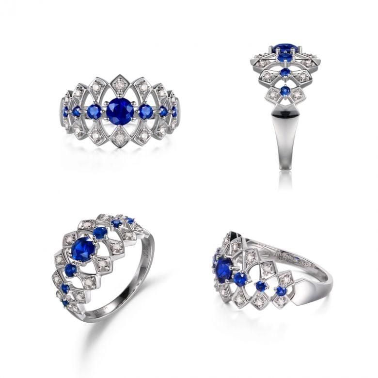 Bague Santa maria novella - Or blanc, saphir bleu & diamant - 8