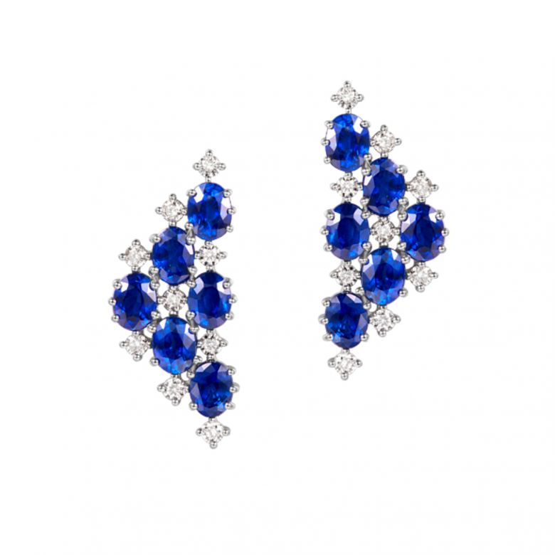Boucle d oreille Triangle des Bermudes - Saphir, or blanc, diamant - 1