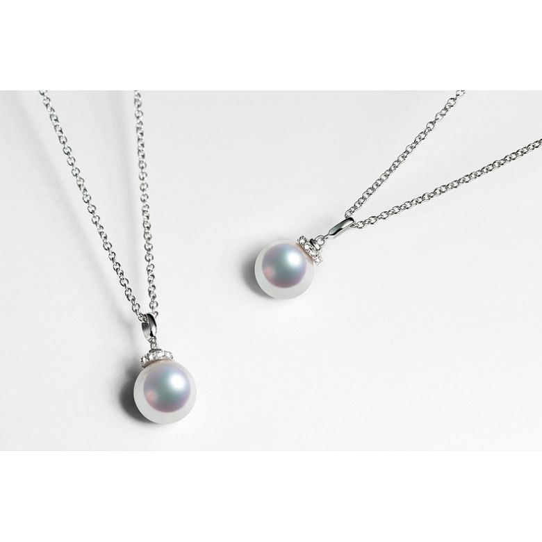Pendentif Ojo. Perle Akoya Japon. Couronne Diamants, Or blanc - 7
