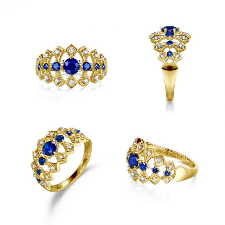 Bague Santa maria novella - Or jaune, saphir bleu & diamant - 5