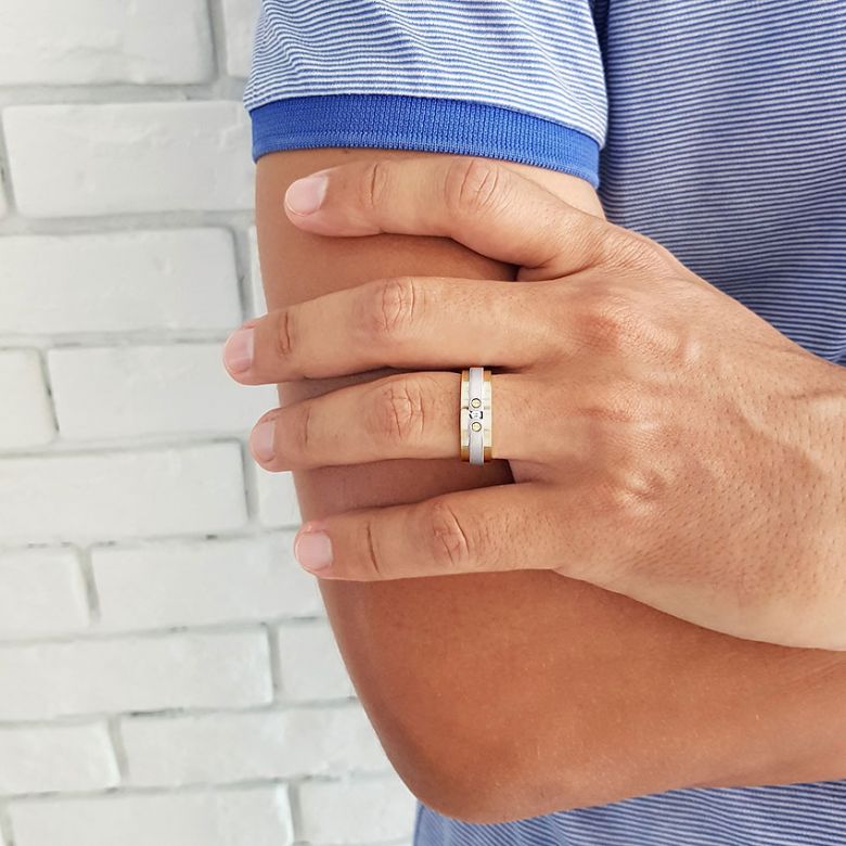 Bague Homme. Diamant. Or jaune et blanc I Britannicus - 3