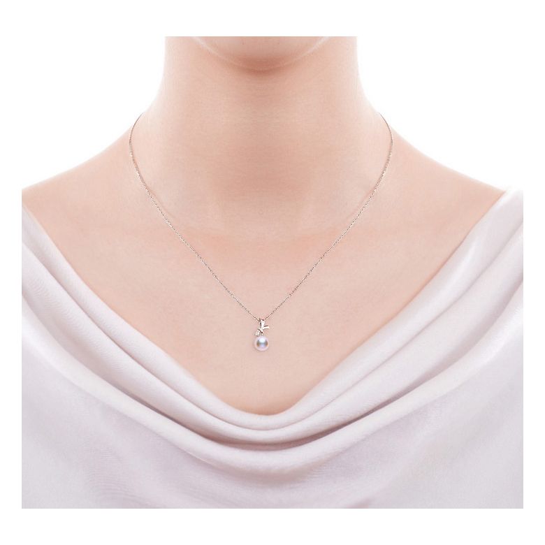 Pendentif et Boucles Ti noeud Koya. Perles Akoya, Or blanc, diamants - 2