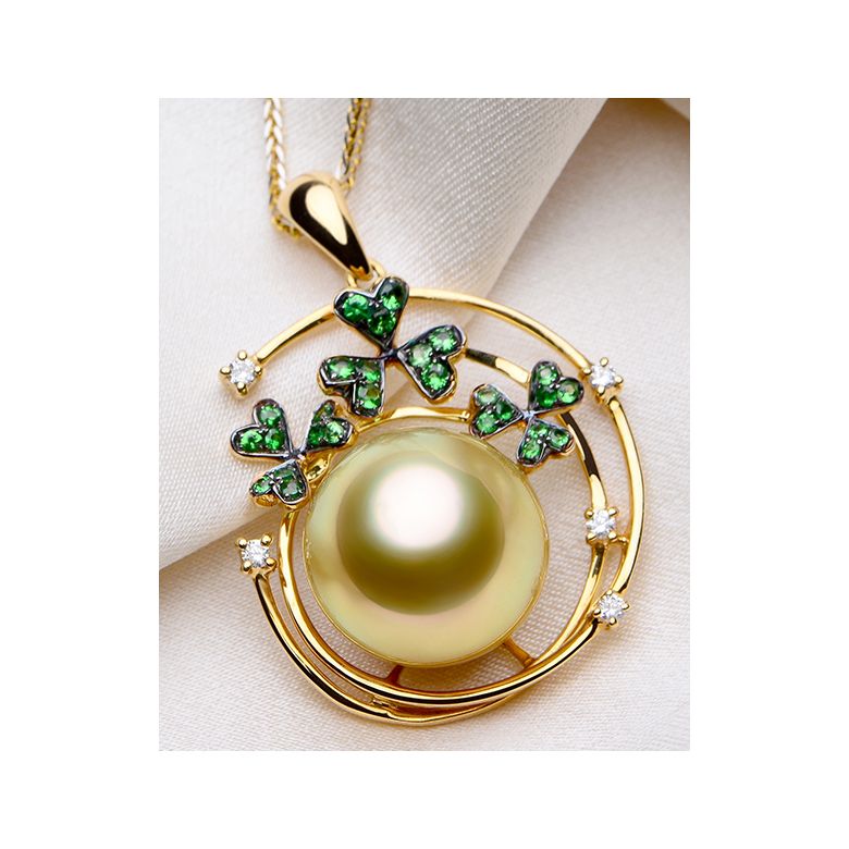 Pendentif jardin d'été. Perle d'Australie, diamants, grenat vert - 4