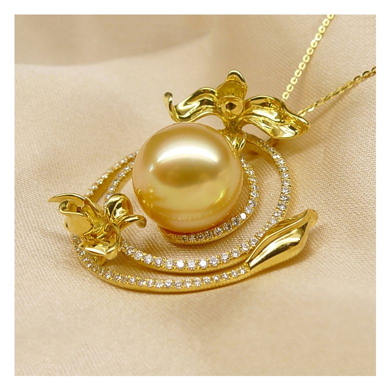 Pendentif orchidée sauvage - Perle dorée des mers du sud - 5