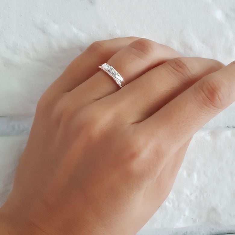 Alliance Femme 2 ors - Or blanc, rose - Diamants - Anneau à facettes - 4