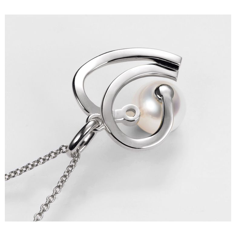 Pendentif Chiaki. Coeur moderne Or blanc. Perle Akoya, Diamant - 4