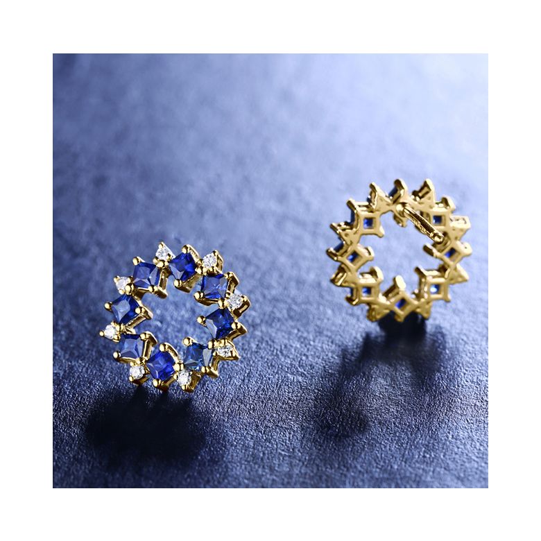 Boucle d oreille fleur de bleuet - Saphir, diamant, or jaune - 4
