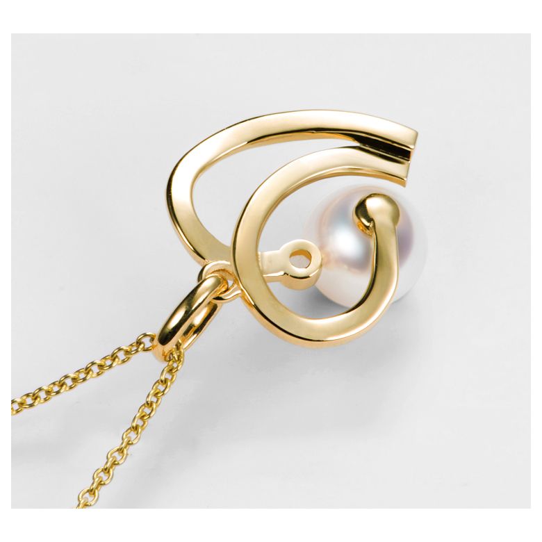 Pendentif Chiaky. Coeur moderne Or jaune. Perle Akoya, Diamant - 4