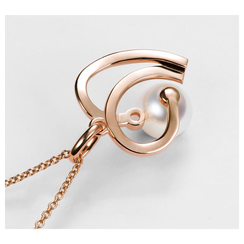 Pendentif Chiaky. Coeur moderne Or rose. Perle Akoya, Diamant - 4