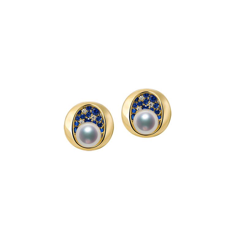 Boucle oreille perle Akoya I Constellation saphir diamant I Seiza, Or jaune - 1