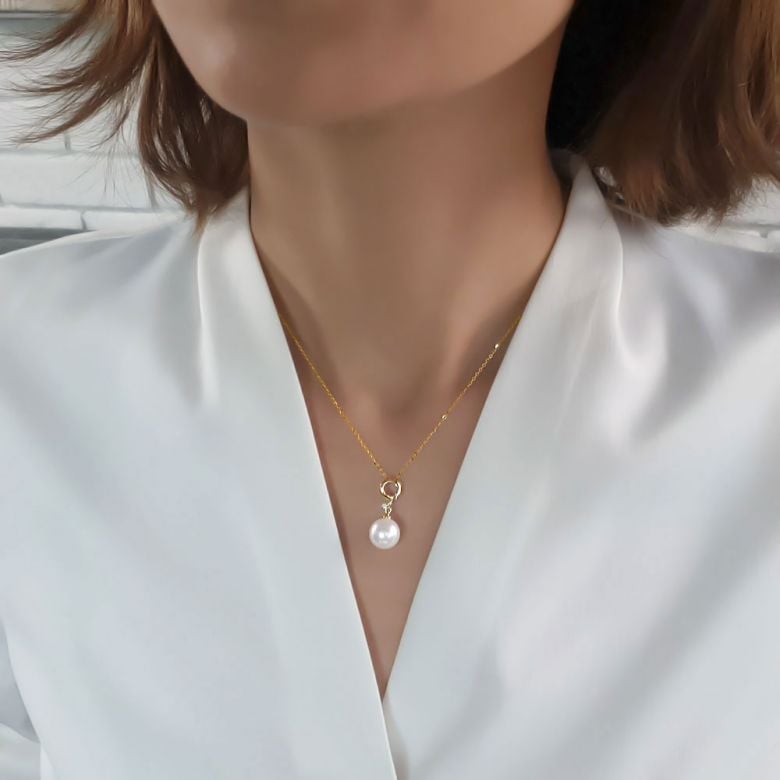 Pendentif nombre 9 - Or jaune et perle de culture - Diamant serti - 5
