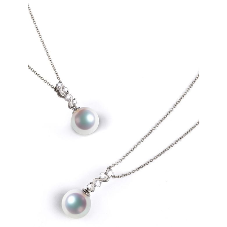 Pendentif danse du serpent. Perle Akoya, Or blanc, diamants. - 5