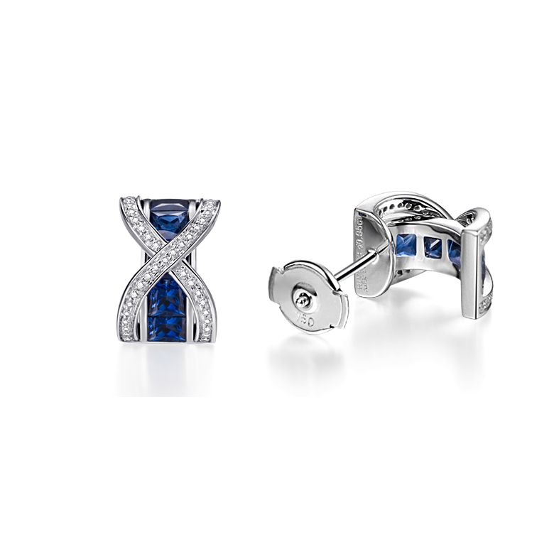 Boucles Oreilles sens de nos vies. En saphirs, diamants et Or blanc - 7