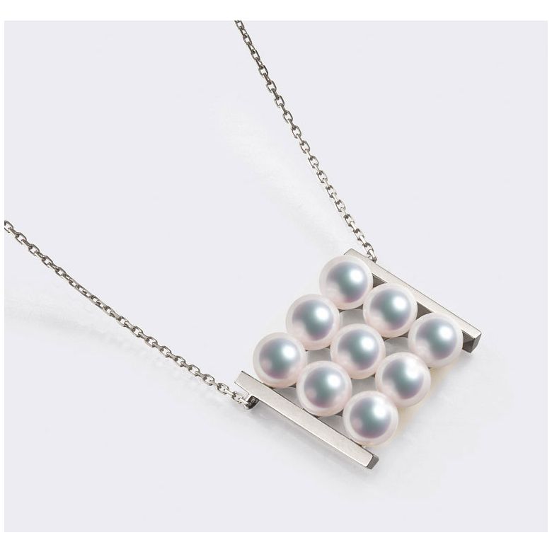 Pendentif 9 perles Akoya. Rails or blanc. Perles damier. Tezuka - 4