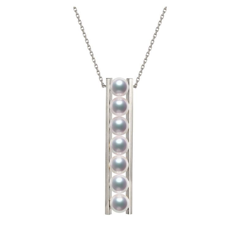 Pendentif 9 perles Akoya et or blanc. Disposition rail. Tsukushi - 1