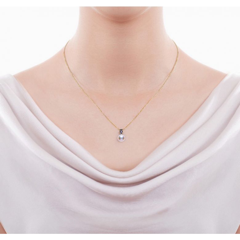 Pendentif Kino, Perle Akoya Japon. Or jaune, diamants et saphirs - 2