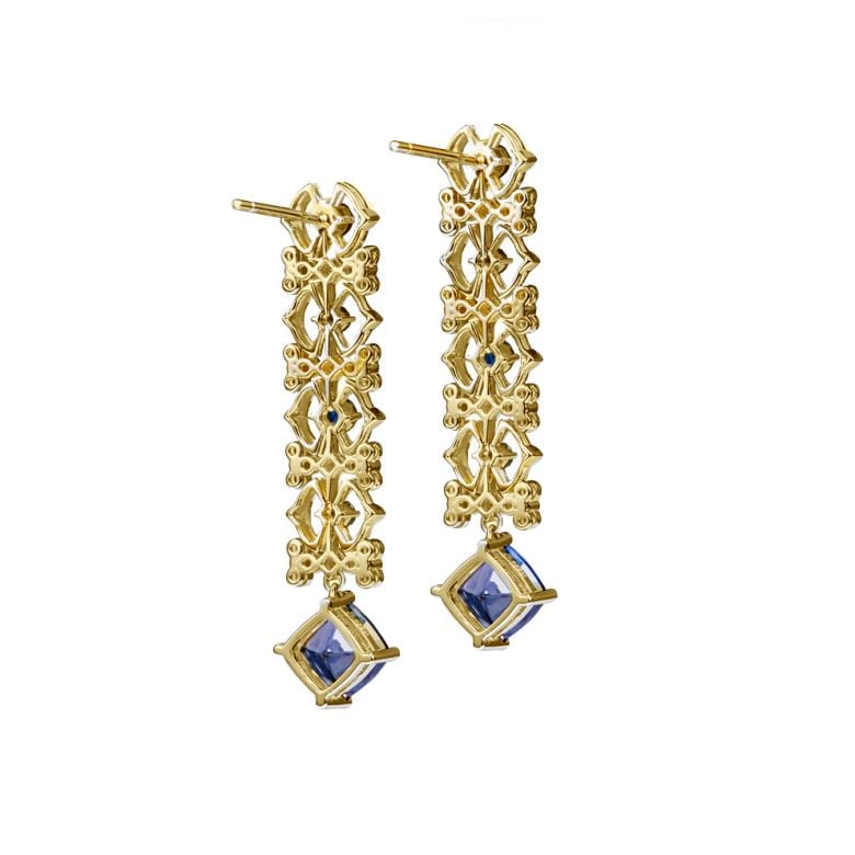 Boucle d oreille Saphir bleu, diamant - Or jaune - 8