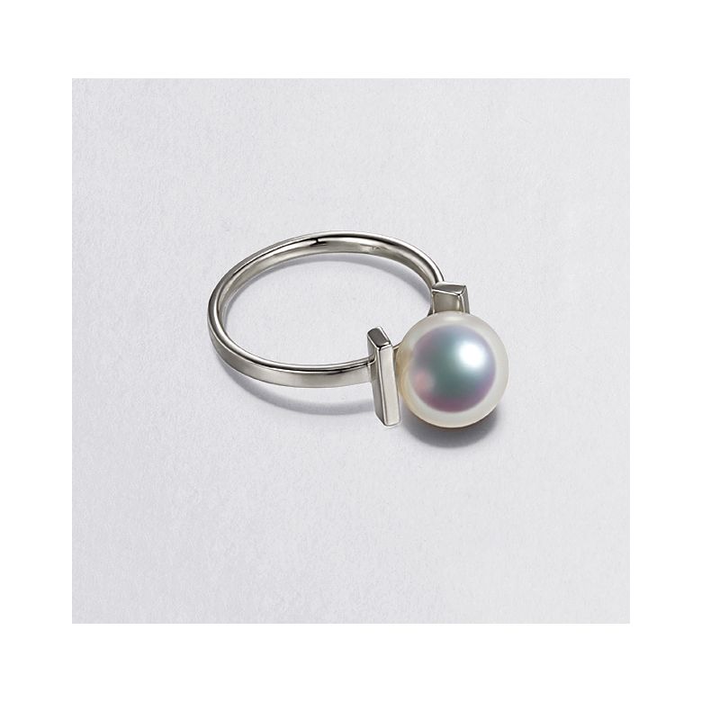Bague moderne perle Akoya du Japon et or blanc 18 carats - 3