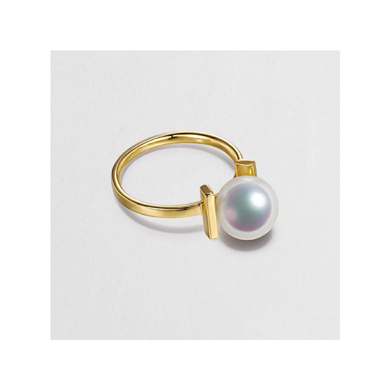 Bague moderne perle Akoya du Japon et or jaune 18 carats - 7