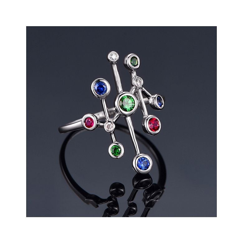 Bague gouttes d’amour. Or blanc, pierres précieuses - 5