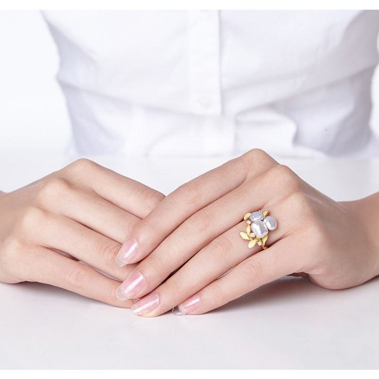 Bague Secret Flower 2nd en perles d'Australie baroques - 4