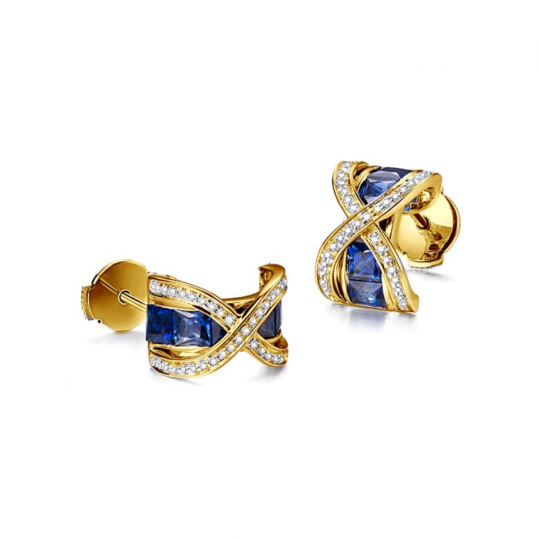 Boucles Oreilles sens de nos vies. En saphirs, diamants et Or jaune - 7