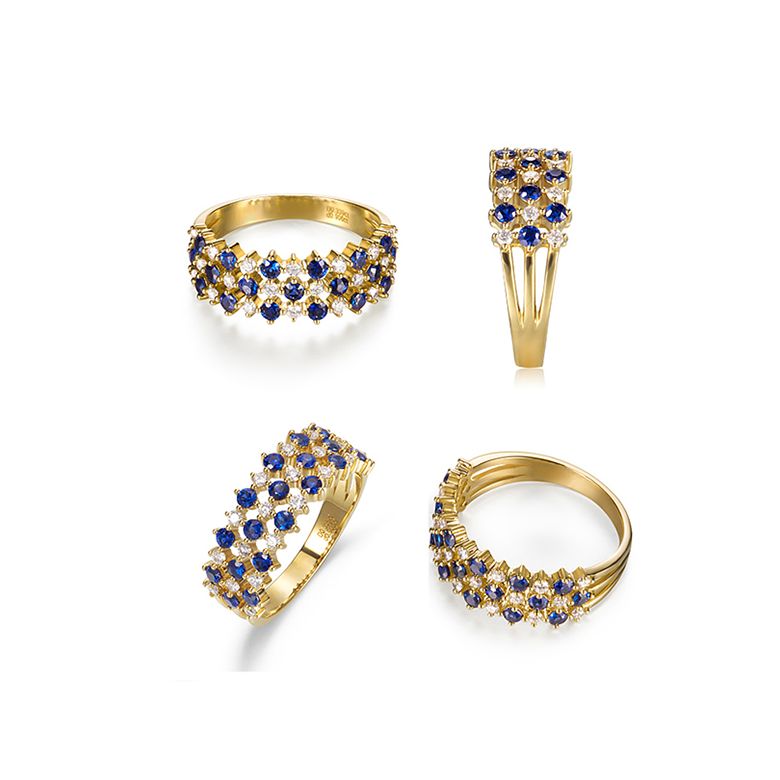 Bague en damier Saphir & Diamant sur Or jaune | San Lorenzo - 5