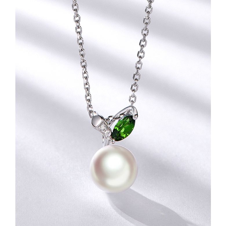 Pendentif perle Akoya. Or blanc, diamants et Péridot - 6