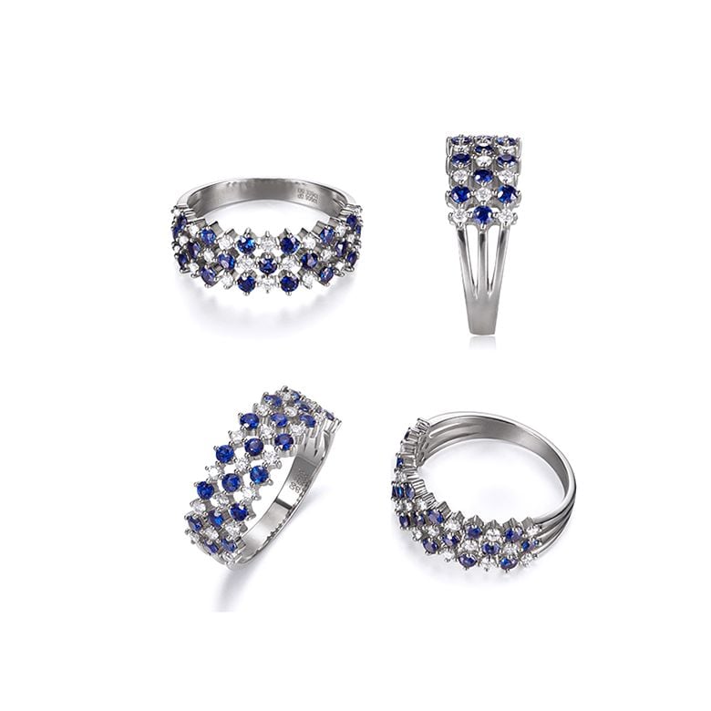 Bague damier saphir & diamant, Or blanc | San Lorenzo - 3