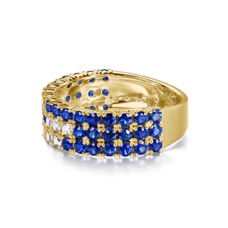 Bague blue lagoon - Pavée saphir & diamant - Or jaune - 6