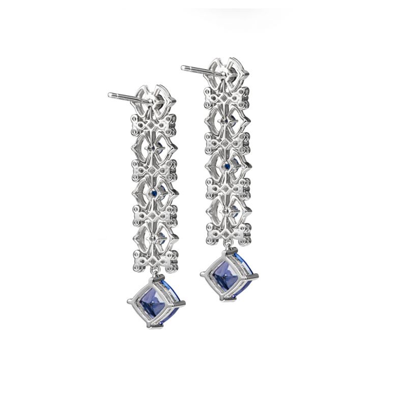 Boucle d oreille saphir bleu, diamant - Or blanc - 6