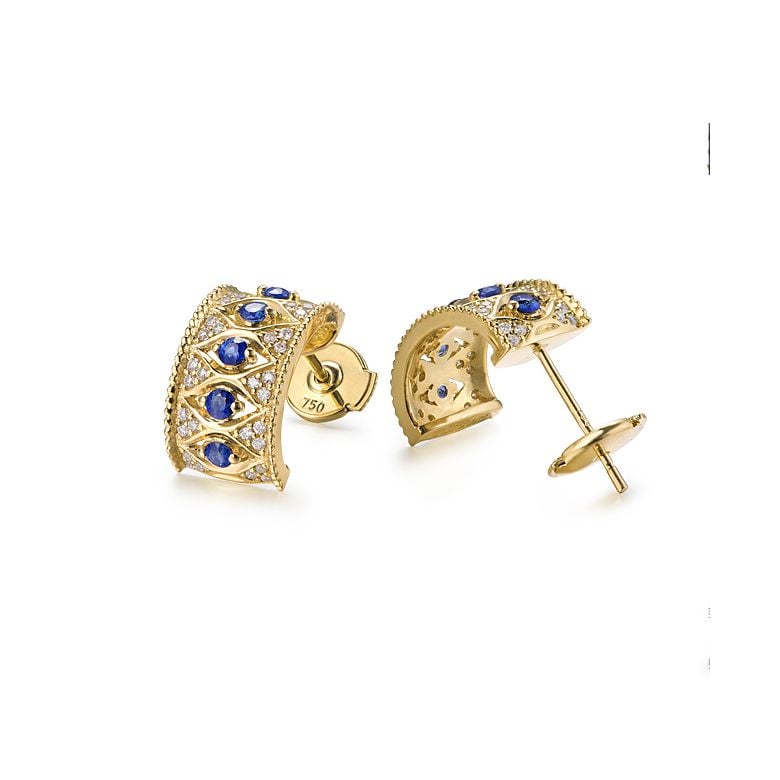 Boucles Oreilles Or jaune, saphir & diamant - 6