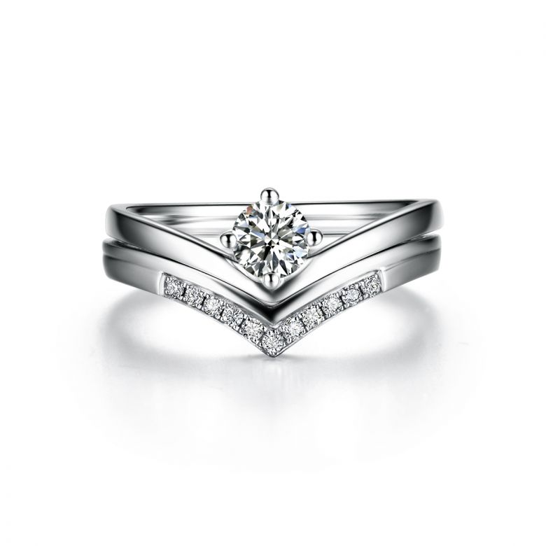 Bague Solitaire Accompagné Wonder Woman -  Bague de Fiançailles Or Blanc | Gemperles - 1
