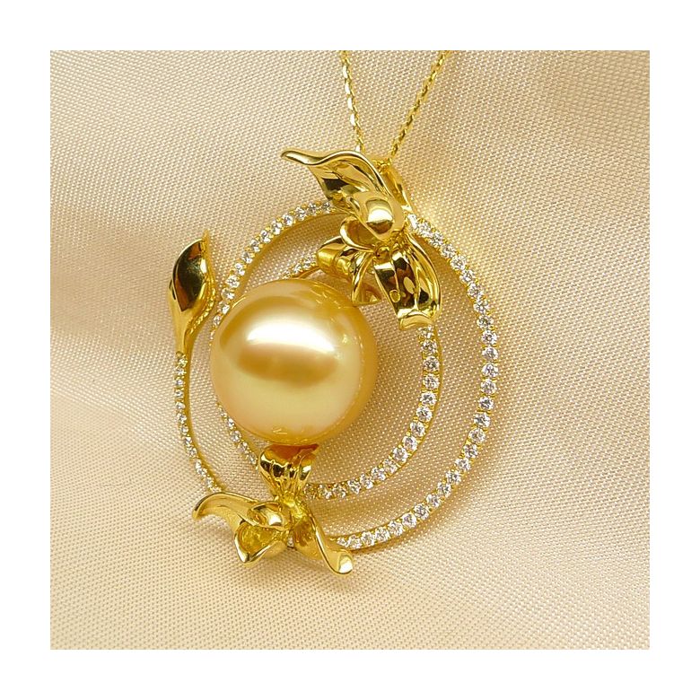 Pendentif orchidée sauvage - Perle dorée des mers du sud - 6