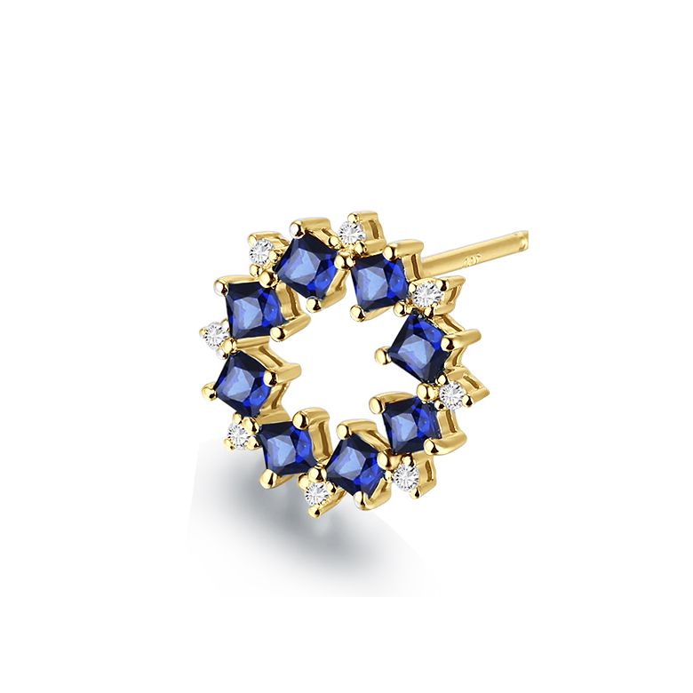 Boucle d oreille fleur de bleuet - Saphir, diamant, or jaune - 5