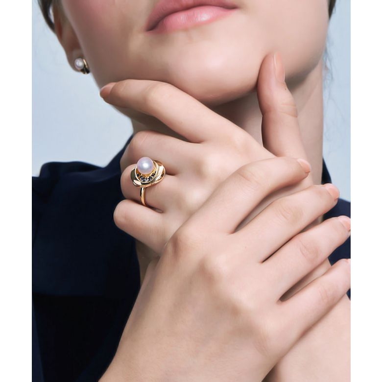 Bague Seiza Constellation I Perle Akoya, saphir, diamant I Or jaune - 3
