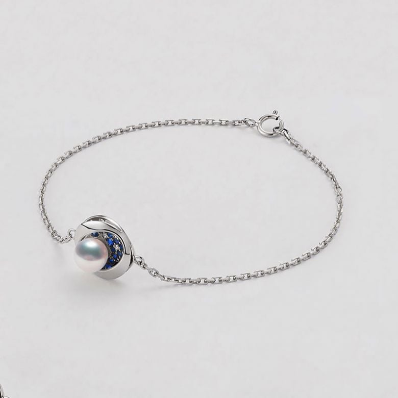 Bracelet perle Akoya - Diamant, saphir, Or blanc I Seiza - 4