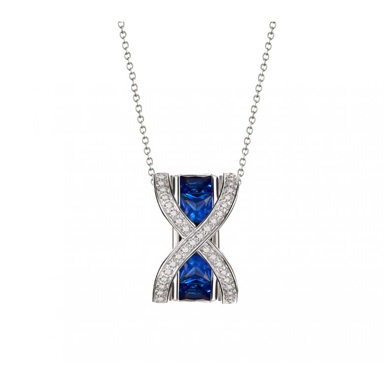 Pendentif sens de nos vies. En diamants, saphirs et or blanc - 9