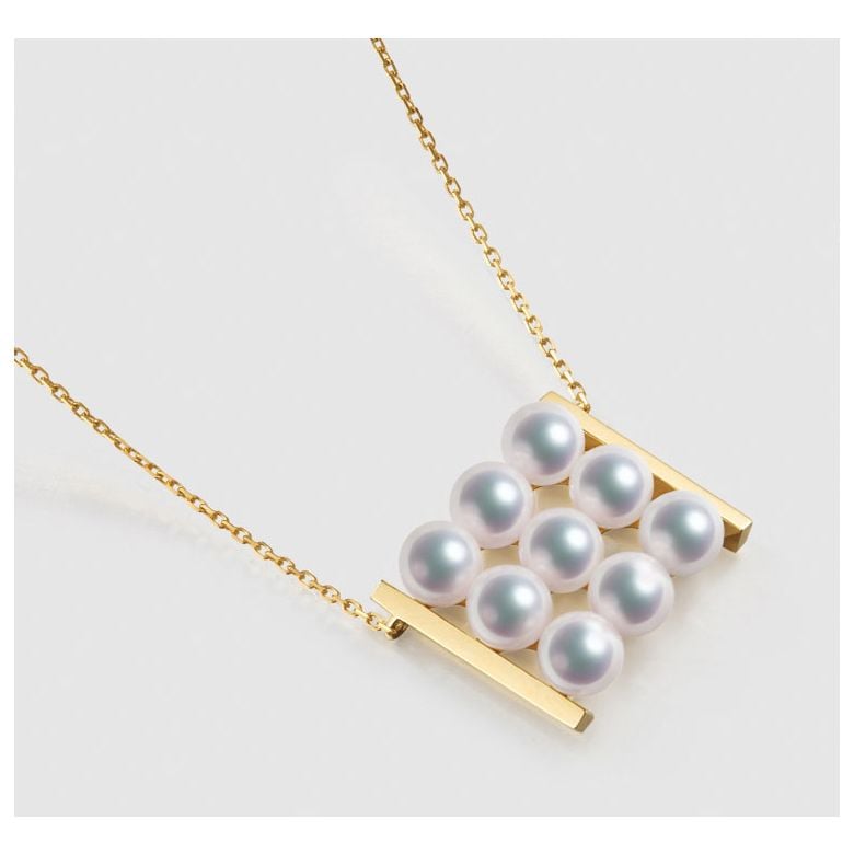 Pendentif 9 perles Akoya. Rails or jaune. Perles damier. Tezuka - 6