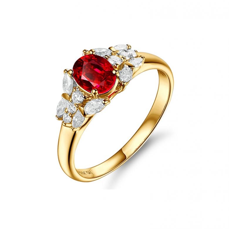 Bague Fiancaille Carlita Rubis Diamants Or Jaune - 1