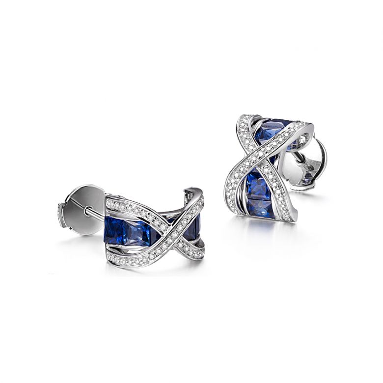 Boucles Oreilles sens de nos vies. En saphirs, diamants et Or blanc - 1