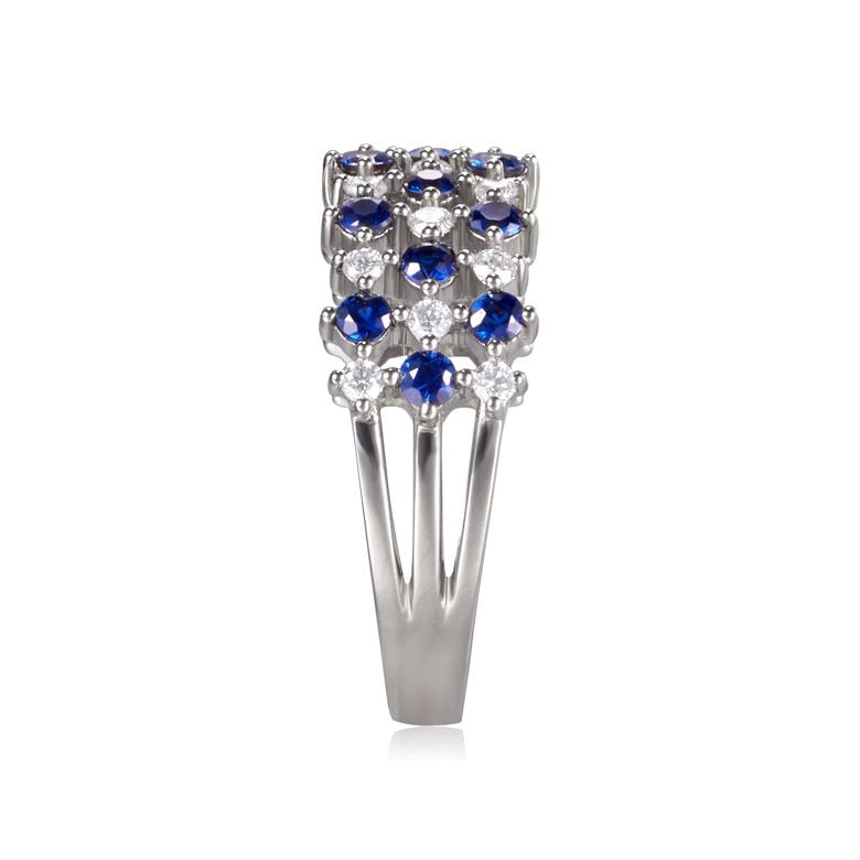 Bague damier saphir & diamant, Or blanc | San Lorenzo - 4