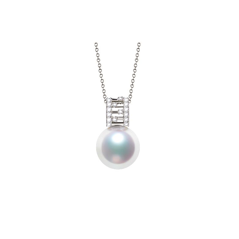 Pendentif Mikiko perle Akoya du Japon. Or blanc, diamants - 1