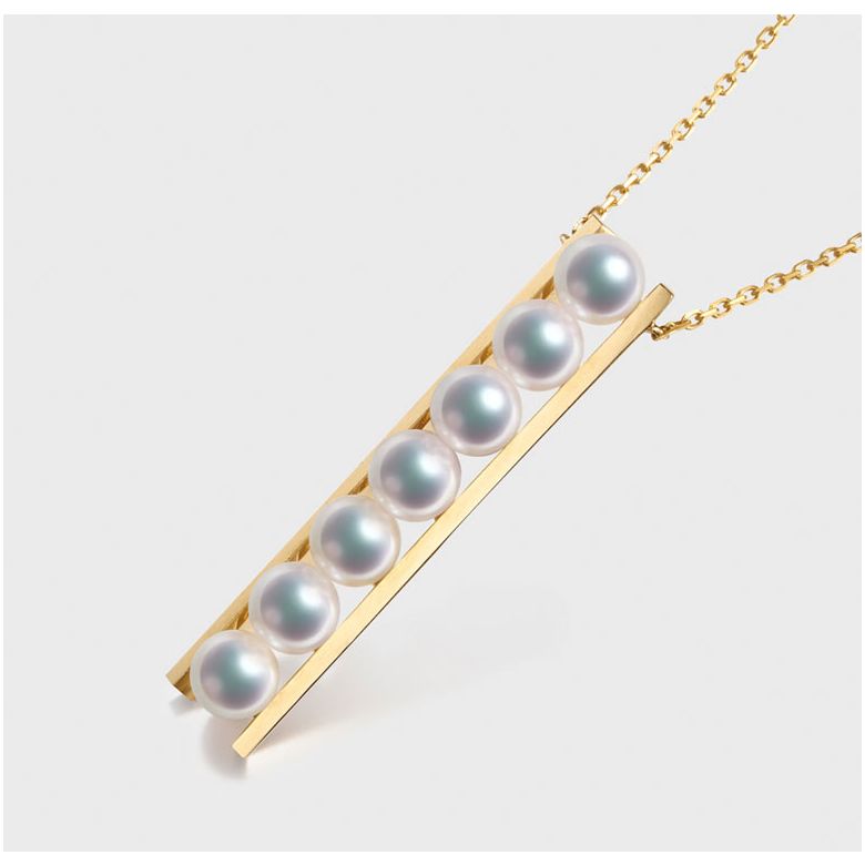 Pendentif 9 perles Akoya et or jaune. Disposition rail. Tsukushi - 6