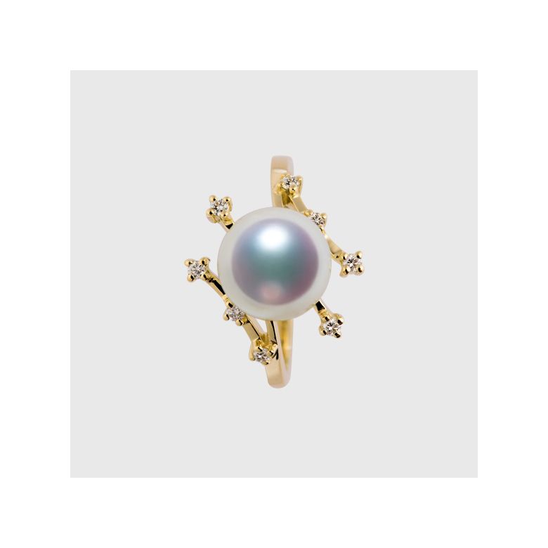 Bague Étoile des neiges. Perle Akoya, Or jaune, diamants - 9
