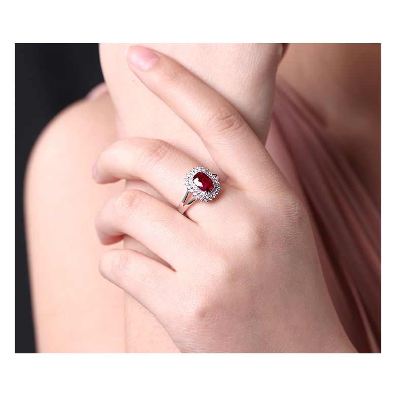 Bague rubis sertie d'une double rangée de diamants. Or blanc - 2