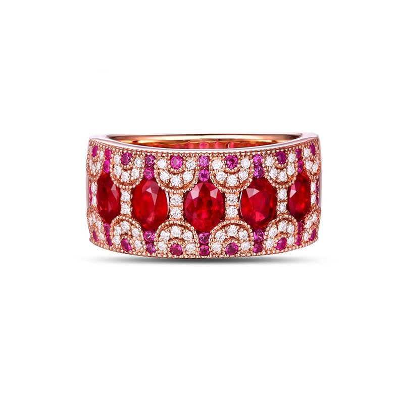Bague Orientale à Paris. Or rose, Rubis et diamants - 6