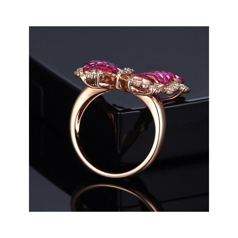 Bague Papillon argent. Rubis Birmanie, Or rose et diamants - 7